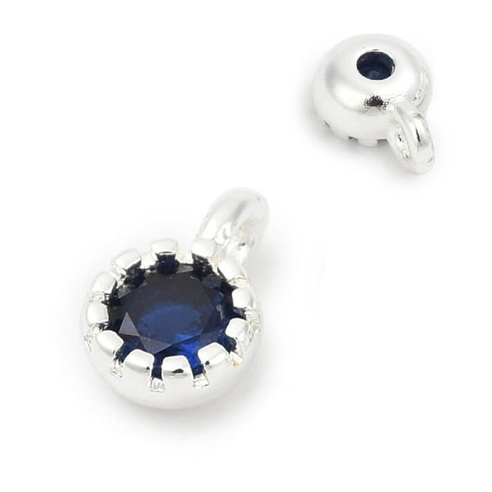 Runder Anhänger aus silbernem Messing – blauer Zirkon – 5 mm – Loch: 1 mm (2)