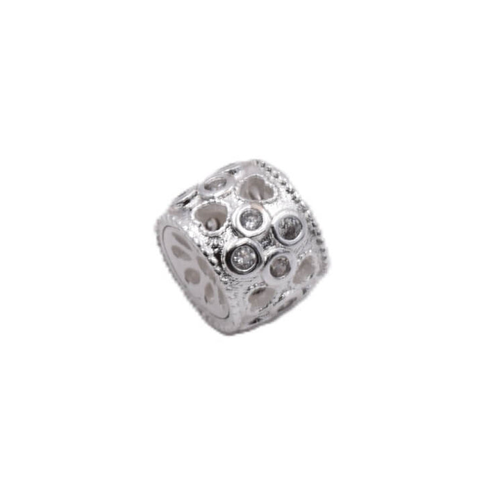 Fassperle mit Zirkon – versilbertes Messing – 7 x 9 mm (1)