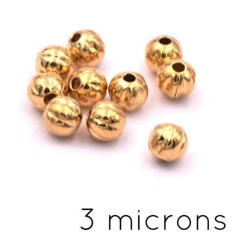 Runde Perle gestreift vergoldet 3 Mikron – 2.4 mm – Loch: 0.6 mm (10)