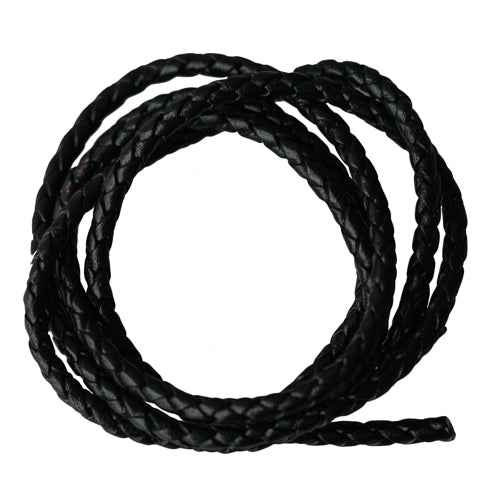 Schwarzes geflochtenes Lederband 4 mm (50 cm)
