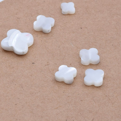 Kaufen Sie Perlen in Deutschland Natürliche weiße Muschelperle Kleeblatt 8x3mm - Loch: 0.8mm (3)