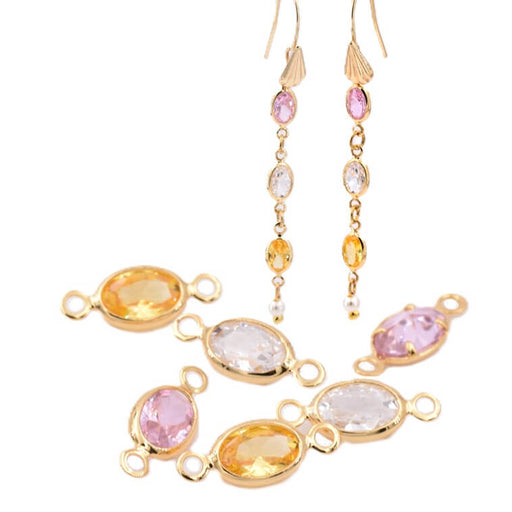 Ovale Verbindungsstücke – 3 Farben Zirkon – goldenes Messing – 7 x 4 mm (6)