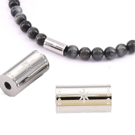 Kaufen Sie Perlen in Deutschland Zylinderrohrperle Edelstahl gemeißelt 12x6mm - Loch: 1,5mm (1)