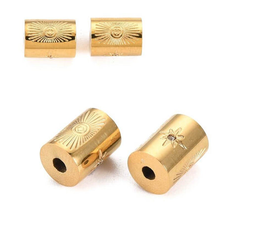 Kaufen Sie Perlen in Deutschland Zylinderrohrperle Edelstahl Gold und Zirkon 8x6mm Loch: 1,5mm (1)