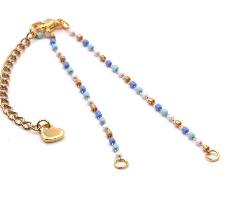 Kette für Armband Stahl Gold mit Miyuki Perlen blau 2x7,5cm (1)