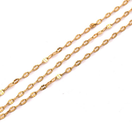 Kaufen Sie Perlen in Deutschland Dünne Goldene Stahlkette Oval Abgeflacht Gerippt 4.5x2mm (50cm)