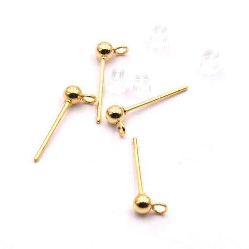 Kaufen Sie Perlen in Deutschland Ohrstecker Kugel Goldener Stahl 15x5x3mm und Ring und Stopper (4)