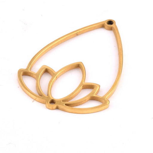 Kaufen Sie Perlen in Deutschland Anhängerverbinder Lotus Edelstahl Golden 25x35mm (1)