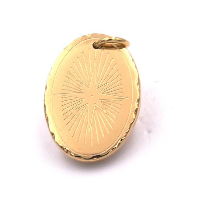 Anhänger Oval Medaille Sonne Edelstahl Golden 18x13mm (1)