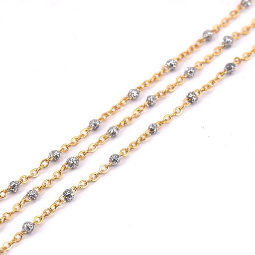 Kaufen Sie Perlen in Deutschland Kette Edelstahl und grauer Emaille Glitter 2x1.5x0.3mm (50cm)