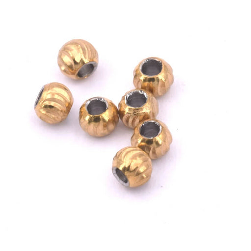 Kaufen Sie Perlen in Deutschland Distanzperle aus goldfarbenem Stahl mit Rippenschliff - 3 x 2.5mm - Loch: 1.2 mm (20)