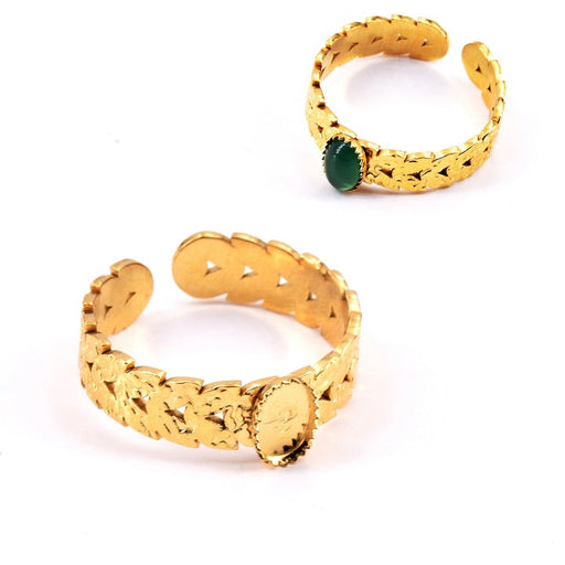 Kaufen Sie Perlen in Deutschland Ring goldene Blätter aus Edelstahl für ovalen 4x6mm-Cabochon (1)