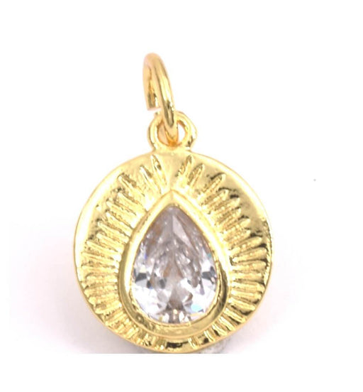 Kaufen Sie Perlen in Deutschland Medal Charm Anhänger Tropfen mit Zirkon vergoldet Qualität 13mm (1)