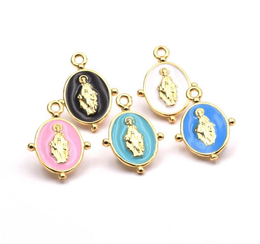 Kaufen Sie Perlen in Deutschland Anhänger Medaille Oval Jungfrau Email und Goldqualität 19x12mm (1)