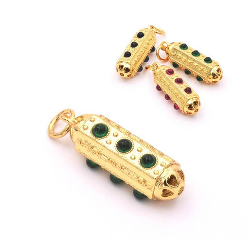 Sechskant-Zylinder-Anhänger 18K vergoldet Sechskant-Zylinder-Anhänger, 19x7 mm, grüne Zirkone (1)