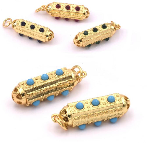 Kaufen Sie Perlen in Deutschland Sechseckiger Zylinder-Anhänger, 18K vergoldet 19x7mm, Türkis (1)