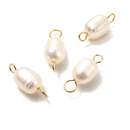 Kaufen Sie Perlen in Deutschland Süßwasserperlen-Barockverbinder - 8-9 x 6 mm mit Goldstahldraht (4)