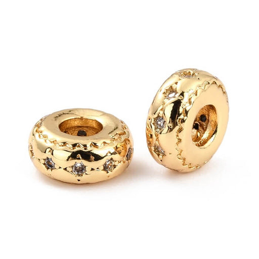 Kaufen Sie Perlen in Deutschland Heishi Rondelle Perle mit Zirkon - Messing Goldene Qualität 5.5x2.5mm Loch: 2mm (1)