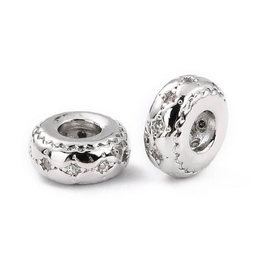 Kaufen Sie Perlen in Deutschland Heishi Rondelle Perle mit Zirkon - Messing Rhodium Qualität 5.5x2.5mm Loch: 2mm (1)