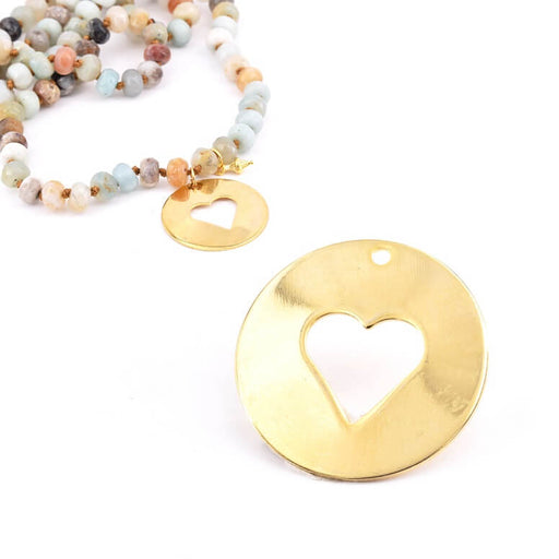 Kaufen Sie Perlen in Deutschland Medaillen-Anhänger mit hohlem Herz. goldene Messingqualität. 28 mm (1)