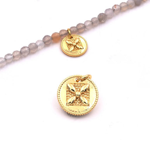 Kaufen Sie Perlen in Deutschland Medaillen-Anhänger Barock Blume Kreuz Goldmessing 12mm mit Ring (1)