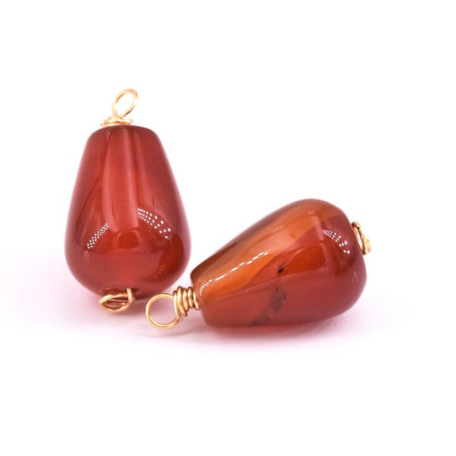 Kaufen Sie Perlen in Deutschland Drop Connectors Anhänger Roter orange Achat mit vergoldetem Draht 20x9mm (2)