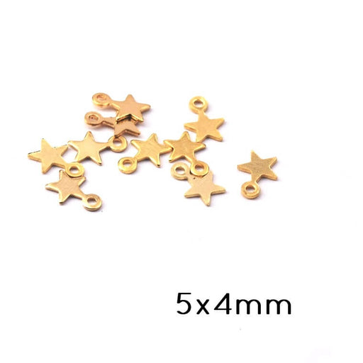 Kaufen Sie Perlen in Deutschland Winziger Sternanhänger, goldene Messingqualität, 5 x 4 mm (10), Loch 0,5 mm