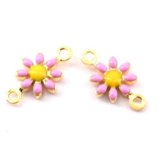 Kaufen Sie Perlen in Deutschland Gänseblümchen-Blumen Verbinder PINK Emaille Goldenes Messing 7 mm (2)