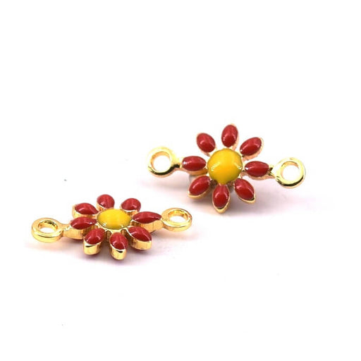 Kaufen Sie Perlen in Deutschland Gänseblümchen Blume Charm Verbinder Messing Gold Rot Emaille 7mm (2)