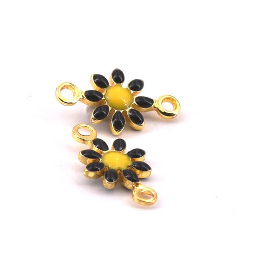 Kaufen Sie Perlen in Deutschland Gänseblümchen-Blumen-Charm-Verbindungsstück Messing Gold Schwarz Emaille 7 mm (2)
