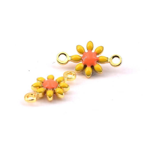 Gänseblümchen Blume Charm Verbinder Messing Gold Gelb Emaille 7mm (2)