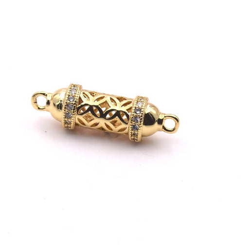 Kaufen Sie Perlen in Deutschland Verbindungszylinder Goldmessing Zirkone durchbrochen - 20x8mm (1)