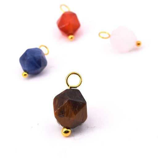 Kaufen Sie Perlen in Deutschland Charms Polygon Natürliche Perle Tigerauge - 8x9mm - Goldene Messingnadel (2)