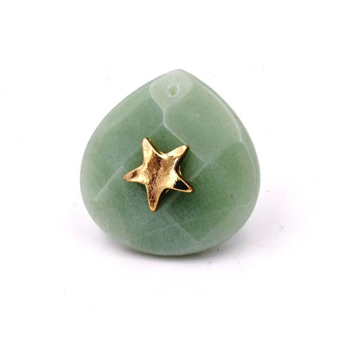 Kaufen Sie Perlen in Deutschland Facettierter Tropfen Anhänger aus grünem Aventurin und goldenem Stern 28x28x10mm (1)