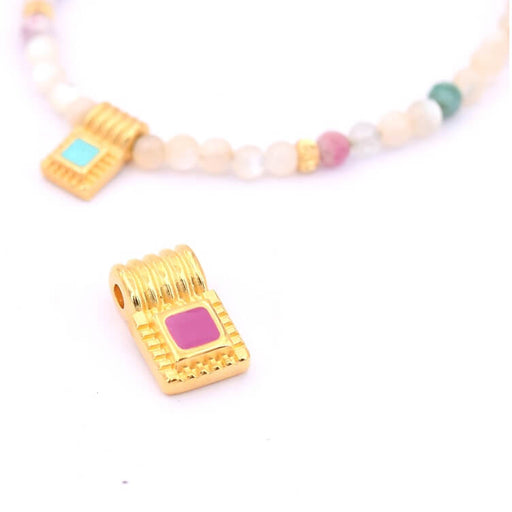 Kaufen Sie Perlen in Deutschland Quadratischer Charm-Anhänger Emaille pink flash gold 6x10mm (1)
