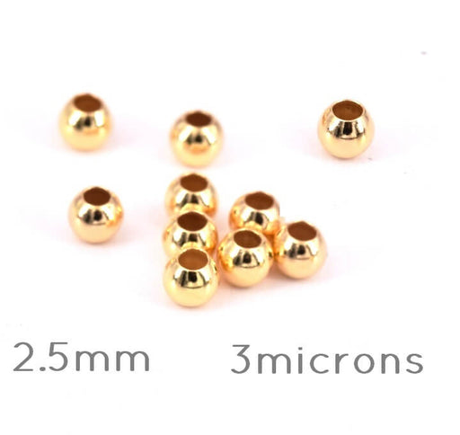 Runde Perlen 925 Silber vergoldet 3 Mikron 2,5 mm - Loch: 1,2 mm (10)