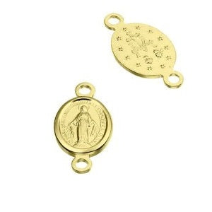 Ovaler Jungfrau Maria Medaillenverbinder Silber 925 vergoldet 1 Mikron 8x6mm (1)