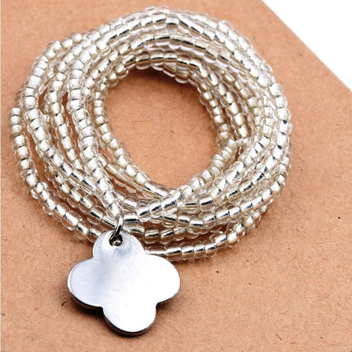 Kaufen Sie Perlen in Deutschland Lange Halskette Armband Rocailles Silver Line Elastic und Steel klee 19x19mm (1)