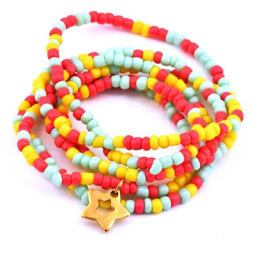 Lange Halskette Armband Rocailles Multicolor auf Gummiband - Stern Goldener Stahl 11x12mm (1)