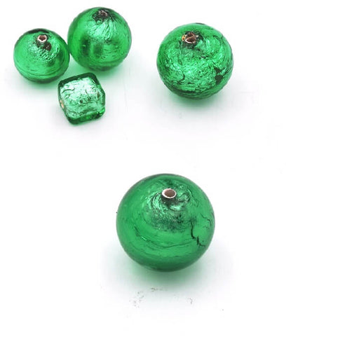 Kaufen Sie Perlen in Deutschland Murano Perle Rund Grün und Silber 6mm (1)