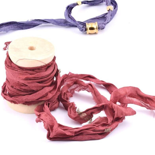 Seidenband Indisch Rot Geknittert Ausgefranst Recycelter Sari 30mm (1m)