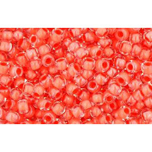 cc964 - Toho rocailles perlen 11/0 crystal/ dark coral lined (10g)