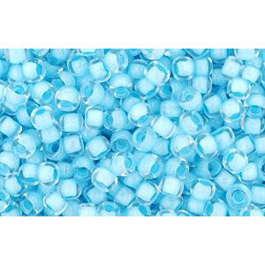 cc976 - Toho rocailles perlen 11/0 crystal/ neon ice blue lined (10g)