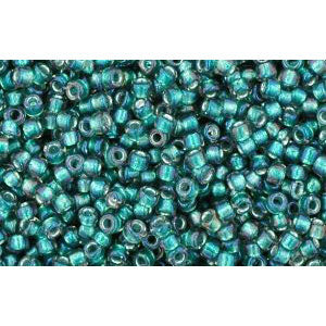 Kaufen Sie Perlen in Deutschland cc270 - Toho rocailles perlen 15/0 rainbow crystal/prairie green lined (5g)