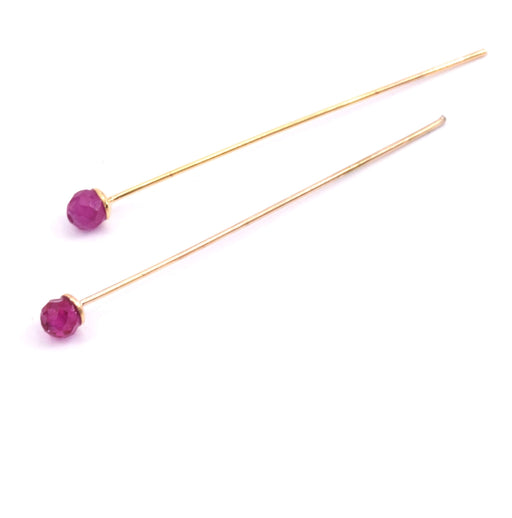 Nietstifte vergoldet  4,4cm mit Facettierte Perle 3.5mm Red Jade (2)