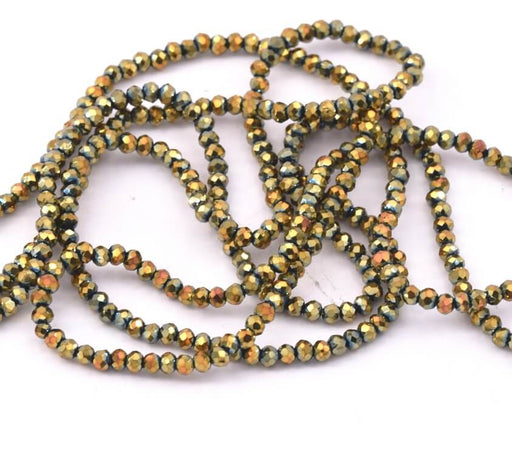 Kaufen Sie Perlen in Deutschland Rundes Glas facettiert 2mm goldbronze, Loch: 0.6mm - 36cm (1 Strang)