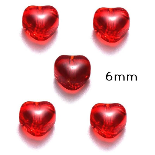 Glasperlen Herz 6mm Rot, 0.8mm Loch (5 Perlen)