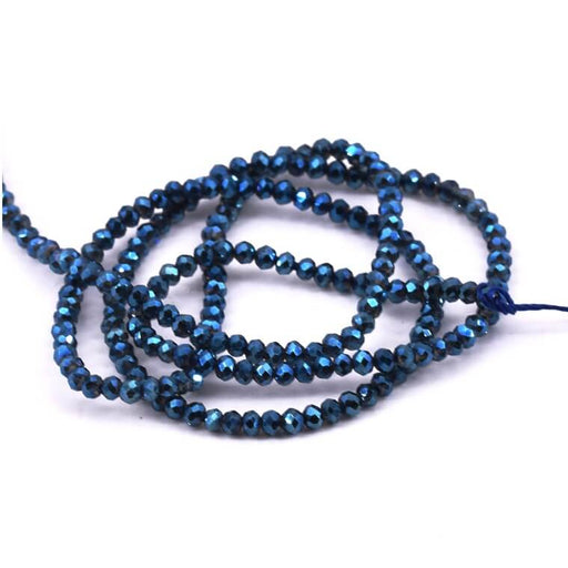 Kaufen Sie Perlen in Deutschland Facettierte Glasperlen Metallic Blau - 2 mm - Loch: 0.6 mm (1 Strang - 35 cm)