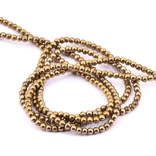 Kaufen Sie Perlen in Deutschland Runde Glasperle 2mm bronze gold - Loch: 0.6mm (1 Strang = 35cm)