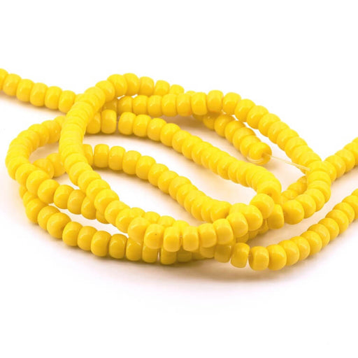 Donut-Rundglasperle gelb – 6 x4mm – Loch: 1mm (1 Strang – 40 cm)